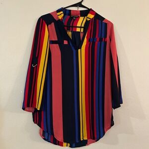Riley & James Striped Blouse‎ Size S 3/4 Sleeve Casual Colorful